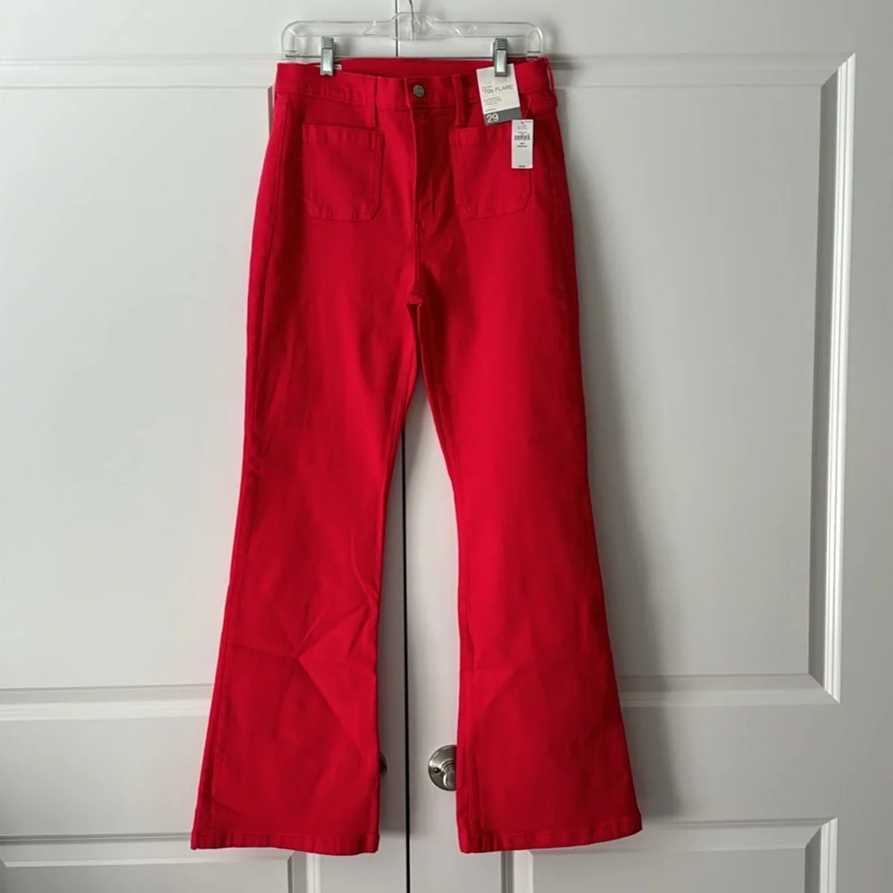 NWT Gap 70s Flare High Rise Jeans - Red - Picture 2 of 3
